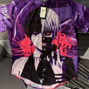 Tokyo Ghoul Graphic Button-Up Shirt - Purple